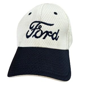 Ford White Navy OSFM Adjustable Baseball Cap Classic  Hat Mesh Embroidered